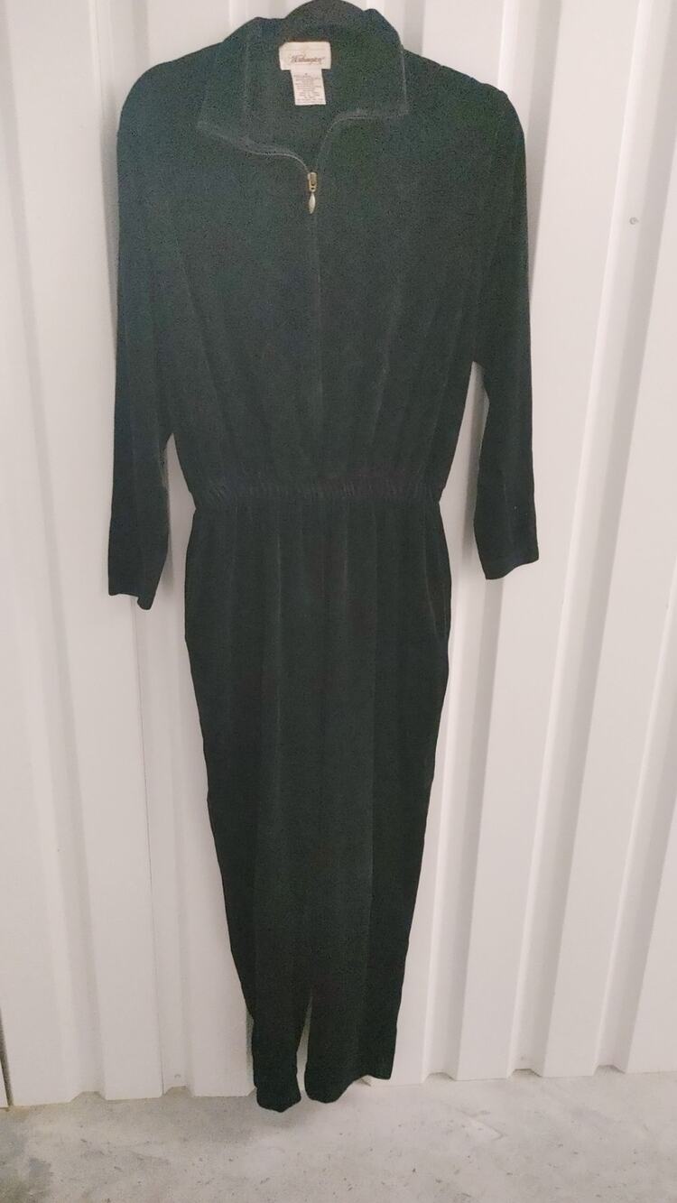 Vintage 90s Worthington Jumpsuit Zip Up Long Sleeve Velour Black Pockets Sz 8